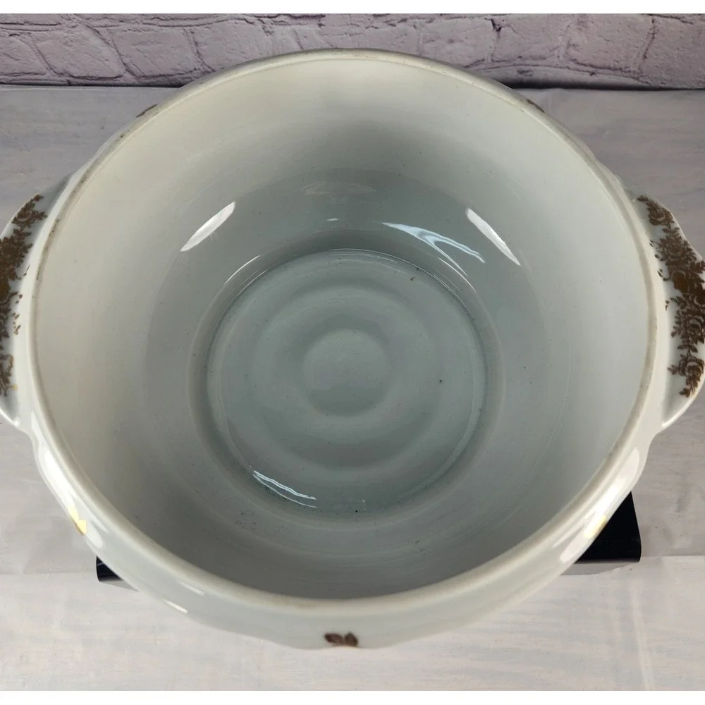 RARE Vintage Pate de LIMOGES France Hand Painted Covered Serving Dish Bowl Gold